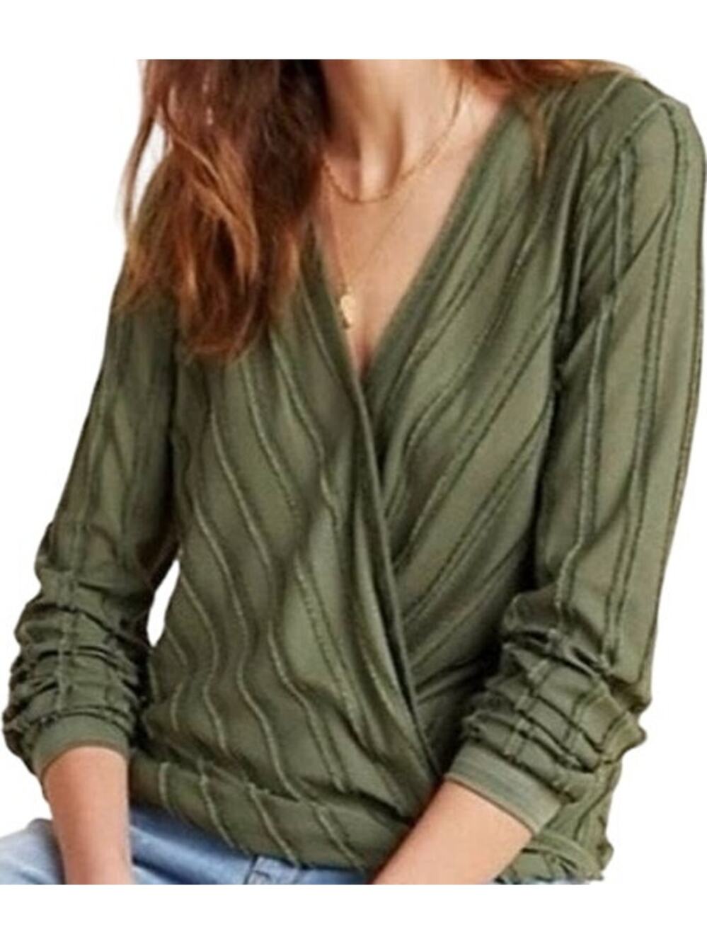 Anthropologie Maeve Audre Blouse Textured Faux Wrap Surplice V-Neck Green S - Picture 1 of 6